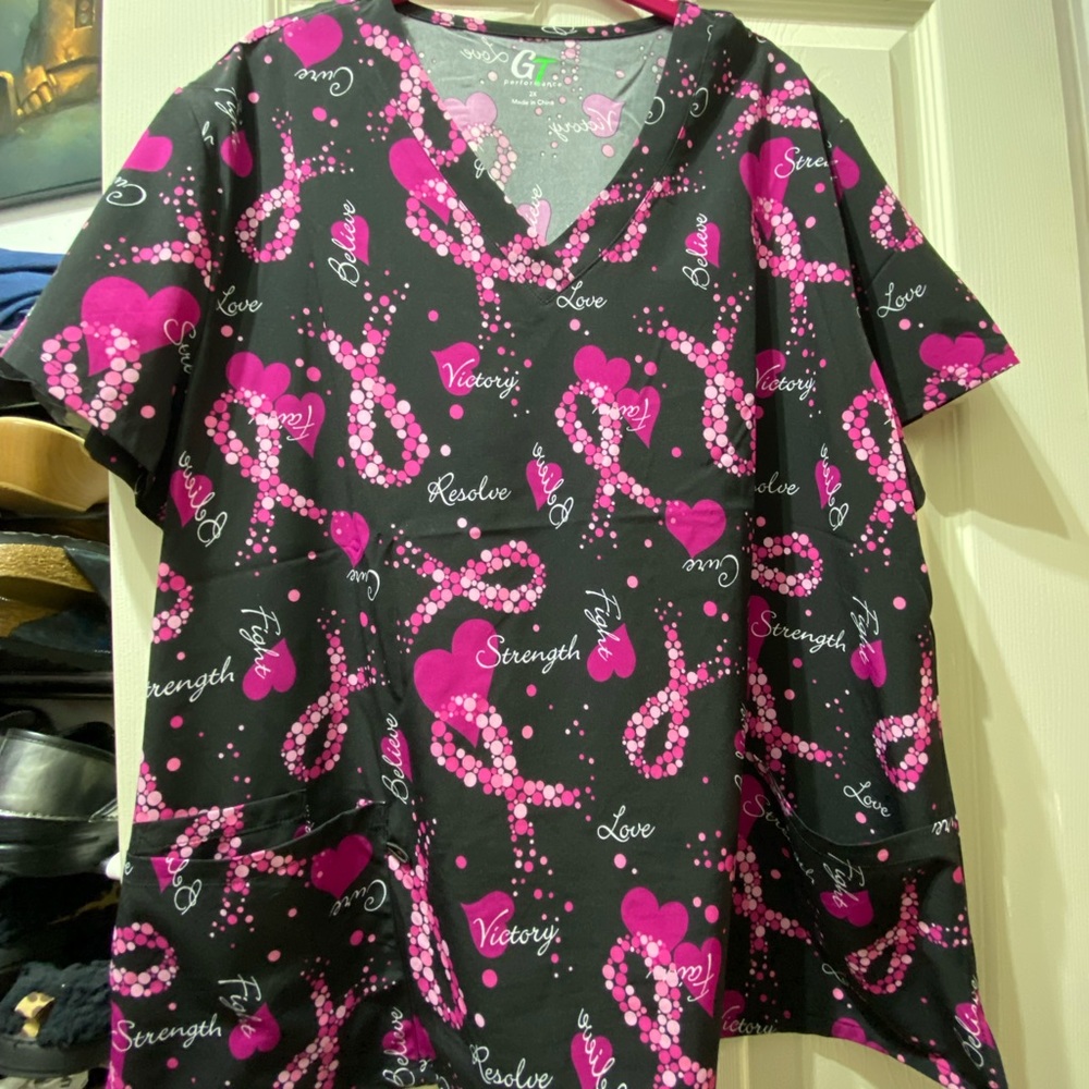 GT Performance Breast Cancer stretch scrub top